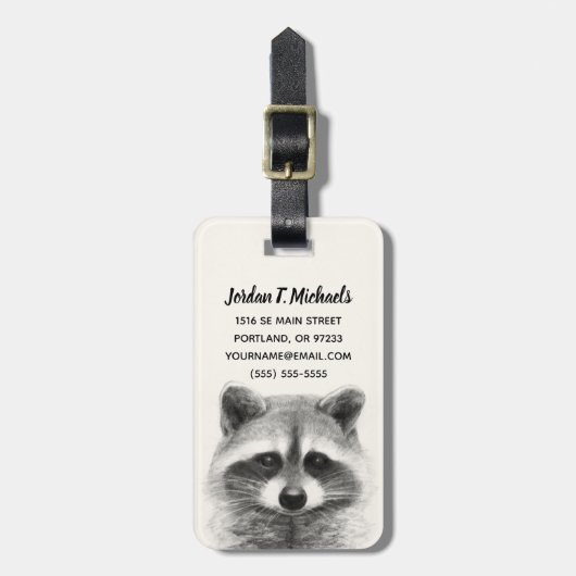 Étiquette À Bagage Dessin au crayon de Raccoon (Devant Vertical)