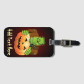 Étiquette À Bagage Dessin de Frankenstein Monster avec Citrouille (Devant Horizontal)