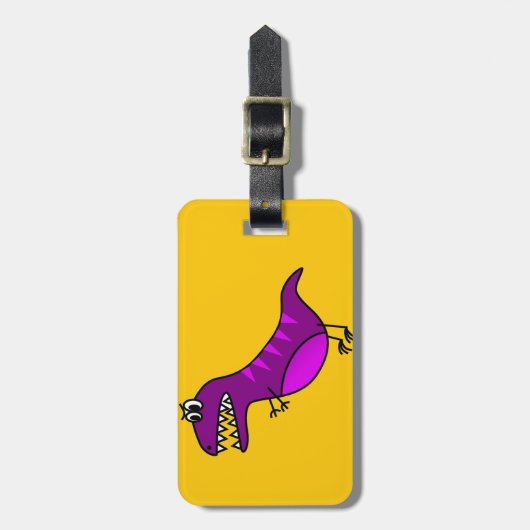 Étiquette À Bagage Dessin des mignons enfants dinosaure violet en col (Devant Vertical)