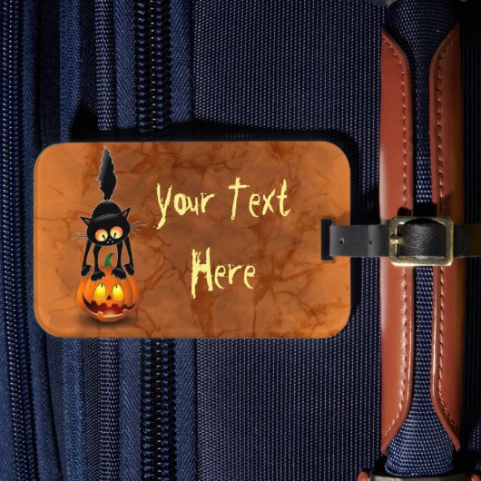 Étiquette À Bagage Dessin d'Halloween Cat effrayé sur licence Citroui (Insitu Rectoal 4)