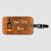 Étiquette À Bagage Dessin d'Halloween Cat effrayé sur licence Citroui (Devant Horizontal)