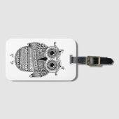 Étiquette À Bagage Dessin ethnique d'encre de hibou (Devant Horizontal)