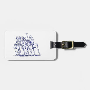 Étiquette À Bagage Dessin stylisé vintage de match de polo #1 Bleu