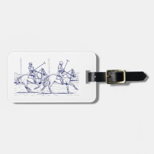 Étiquette À Bagage Dessin stylisé vintage de match de polo #2 bleu