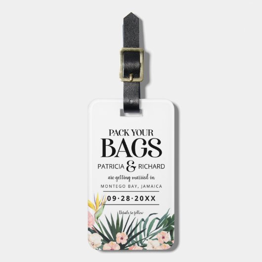 Étiquette À Bagage Destination Mariage Tropical Enregistrer La Date (Devant Vertical)