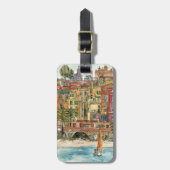 Étiquette À Bagage Destinations | Watercolor Beach & Bâtiments (Devant Vertical)