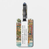 Étiquette À Bagage Destinations | Watercolor Beach & Bâtiments (Dos Vertical)