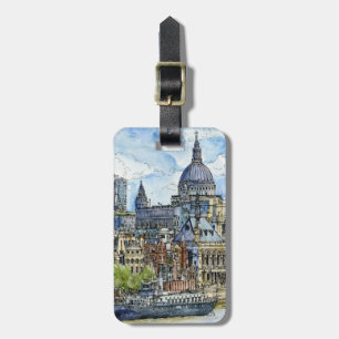 Étiquette À Bagage Destinations   Watercolor River Thames Waterfront