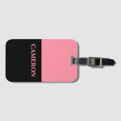 Étiquette À Bagage Deux couleurs tendance | Nom | Rose noir et Saumon (Devant Horizontal)