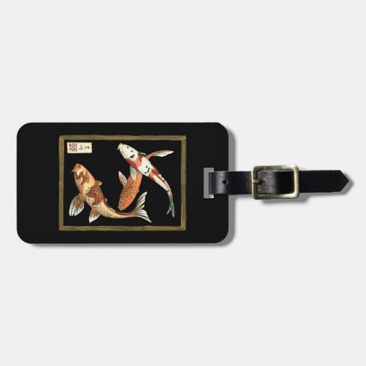 Étiquette À Bagage Deux Japonais Koi Goldfish sur un Arrière - plan n (Devant horizontal)