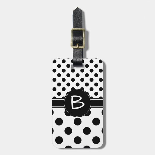 Étiquette À Bagage Deux motifs de points noirs monogramme (Devant Vertical)