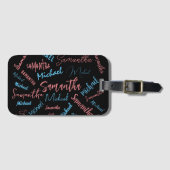 Étiquette À Bagage Deux noms couples motif monogramme bleu rose clair (Devant Horizontal)