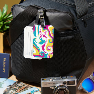 Étiquette À Bagage Déversement - Turquoise, Jaune, Rose et Blanc