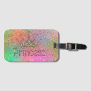 Étiquette À Bagage Diadème Charmant, Princesse, Paillettes Colorées