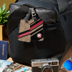 Étiquette À Bagage Diagonale noir&rouge avec Monogramme