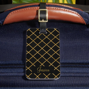 Étiquette À Bagage Diamant noir et or moderne