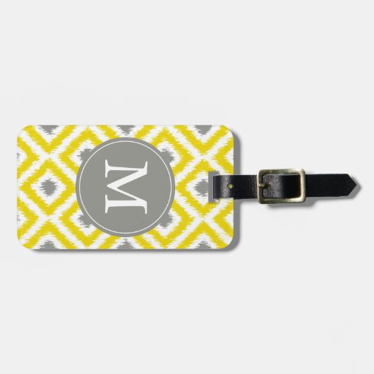 Étiquette À Bagage Diamants gris jaune monogramme Motif Ikat (Devant horizontal)