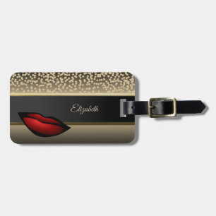 Étiquette À Bagage Diamants Or Doré Élégant - Lèvre Rouge - Personnal