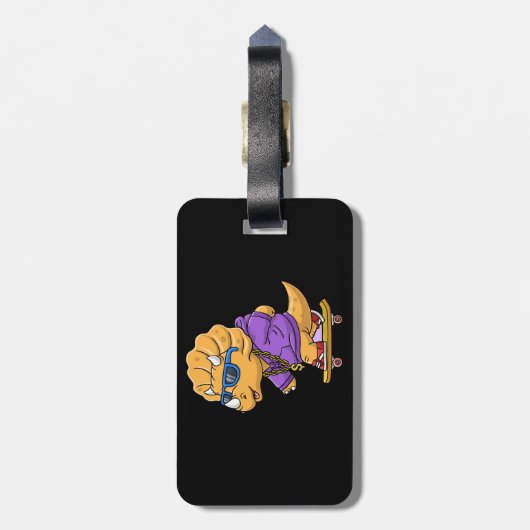 Étiquette À Bagage dinosaure cool en skateboard (Dos Vertical)