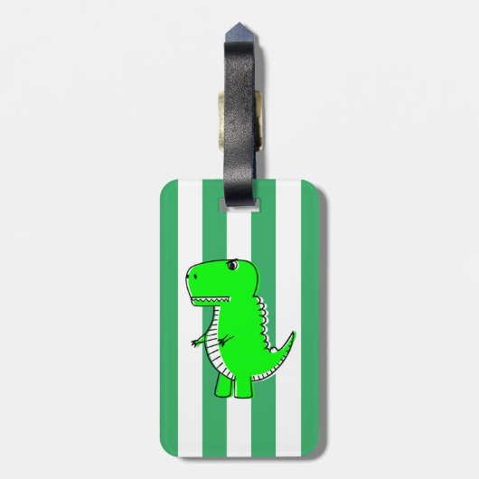 Étiquette À Bagage Dinosaure Vert Blancs Vert (Dos Vertical)