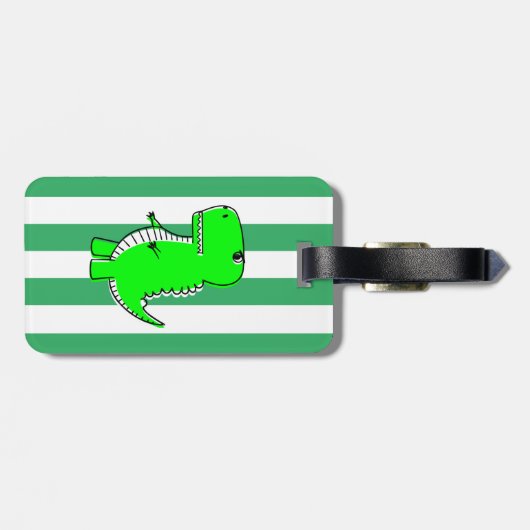 Étiquette À Bagage Dinosaure Vert Blancs Vert (Dos horizontal)