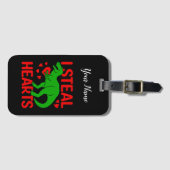 Étiquette À Bagage Dinosaure Vert Valentine I Voler Coeurs (Devant Horizontal)