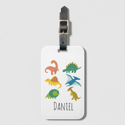 Étiquette À Bagage Dinosaures minime moderne mignon Nom (Devant Vertical)
