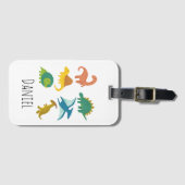 Étiquette À Bagage Dinosaures minime moderne mignon Nom (Devant Horizontal)