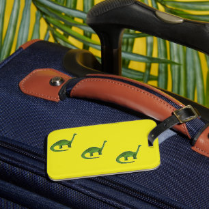 Étiquette À Bagage Dinosaures verts sur motif jaune