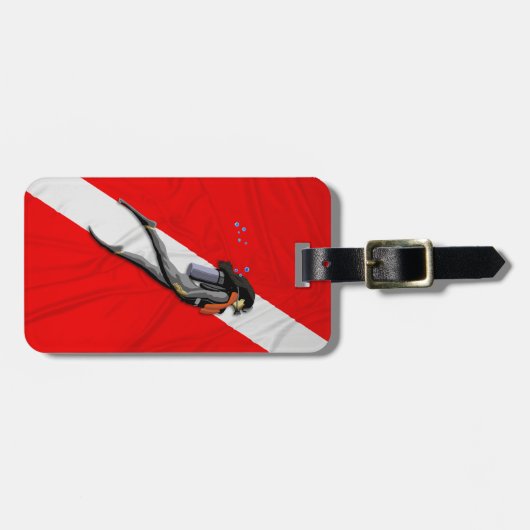 Étiquette À Bagage Diver Et Drapeau De Plongée (Devant horizontal)