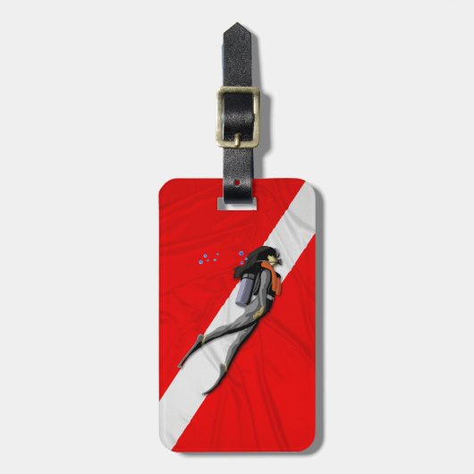 Étiquette À Bagage Diver Et Drapeau De Plongée (Devant Vertical)