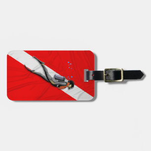 Étiquette À Bagage Diver Et Drapeau De Plongée