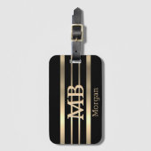 Étiquette À Bagage do-it-yourself 3-D Gold Monogramme/Nom, Bk/Gold St (Devant Vertical)