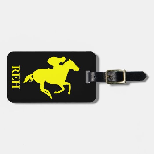 Étiquette À Bagage do-it-yourself Monogramme Cheval de Course Jaune s (Devant horizontal)