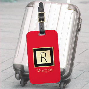 Étiquette À Bagage do-it-yourself Nom & Monogramme, Boîte noire & or,