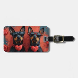 Étiquette À Bagage Doberman aux roses de la Saint-Valentin