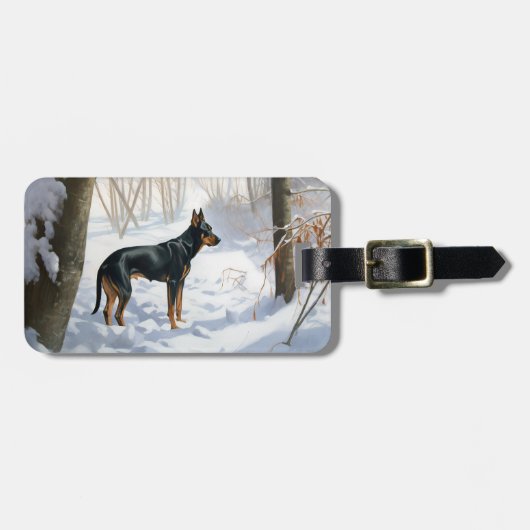 Étiquette À Bagage Doberman Pinscher Laisser Neige Noël (Devant horizontal)