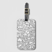 Étiquette À Bagage doodle noir et blanc (Devant Vertical)
