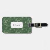 Étiquette À Bagage Doodles floraux ivoires sur vert (Devant horizontal)