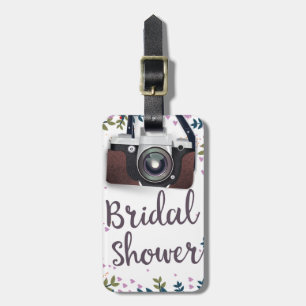 Étiquette À Bagage Douche de mariée Fleurs vintage et appareil photo 