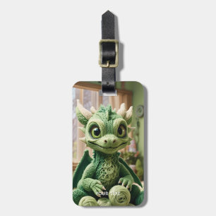 Étiquette À Bagage Dragon à fils vert mignon Imaginaire