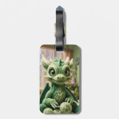 Étiquette À Bagage Dragon à fils vert mignon Imaginaire (Dos Vertical)