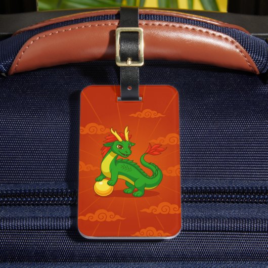 Étiquette À Bagage Dragon Chinois Vert sur Fond Rouge (Insitu Rectoal 2)