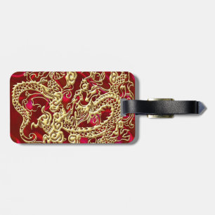 Étiquette À Bagage Dragon d'or embouti sur papier satin rouge