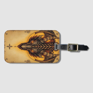 Étiquette À Bagage Dragon doré enchanté Vintage Mythique