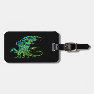 Étiquette À Bagage Dragon Extraordinaire en mosaïque verte