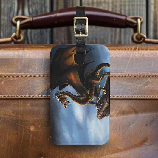 Étiquette À Bagage Dragon noir cuivre or