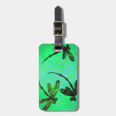 Étiquette À Bagage Dragonflies Superbe Vert & Turquoise Twist (Devant Vertical)