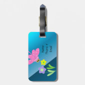 Étiquette À Bagage Dragonfly de dessin animé avec fleurs (Dos Vertical)