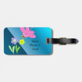 Étiquette À Bagage Dragonfly de dessin animé avec fleurs (Dos horizontal)